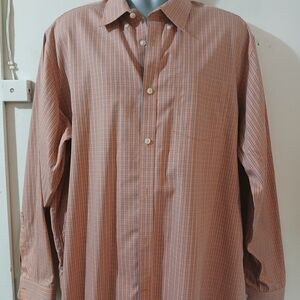 Eddie Bauer Orange and Blue Striped Men's Shirt